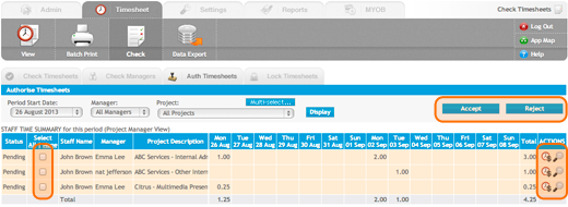 Timesheet Authorisation Screen.